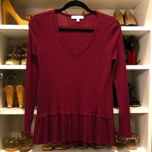 Cranberry XS Anthropologie V-neck, Long Sleeve Top